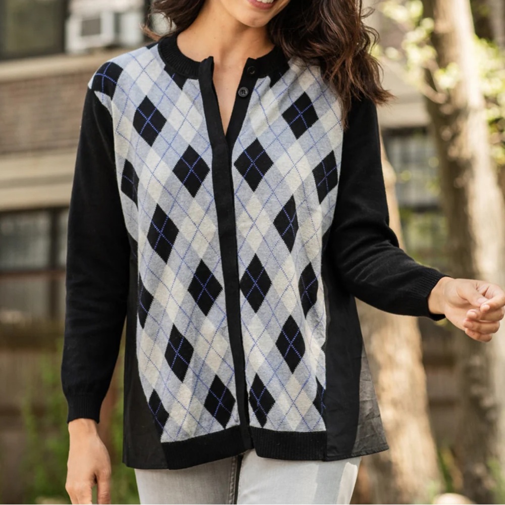 Peace Of Cloth ARGYLE COMBO CARDIGAN size Small